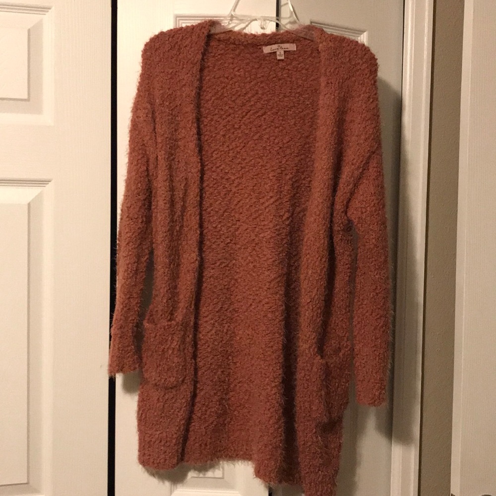 Coral Fuzzy Cardigan
